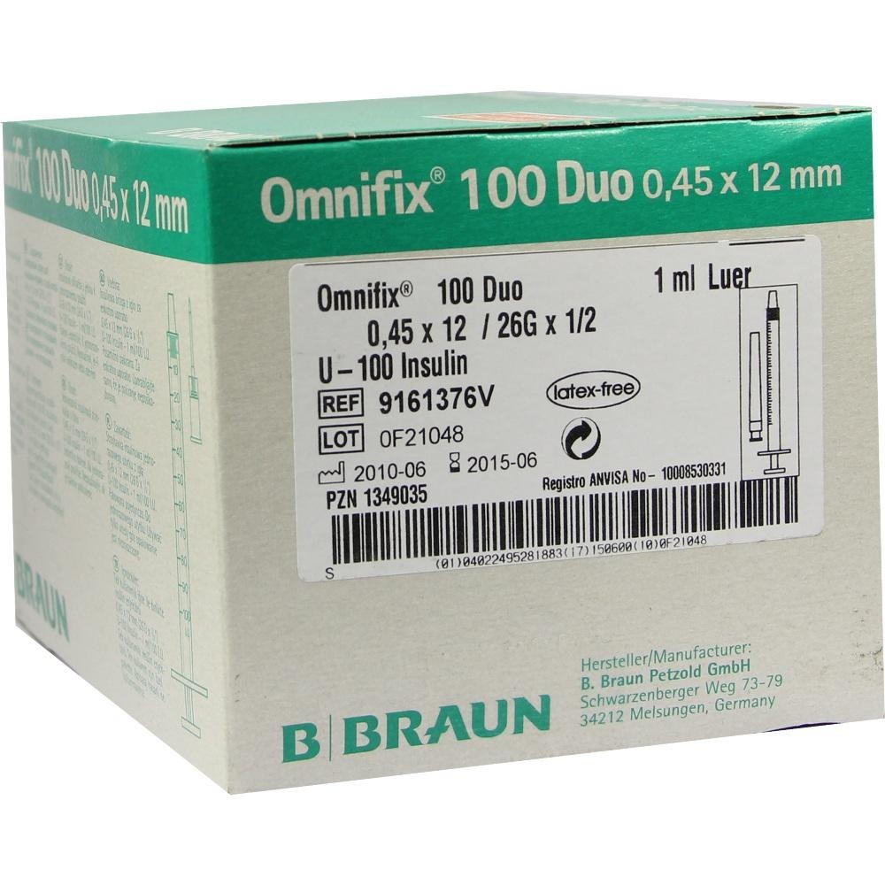 Omnifix Duo 100 Insulinspritzen 1 ml, 100 x 1 ml