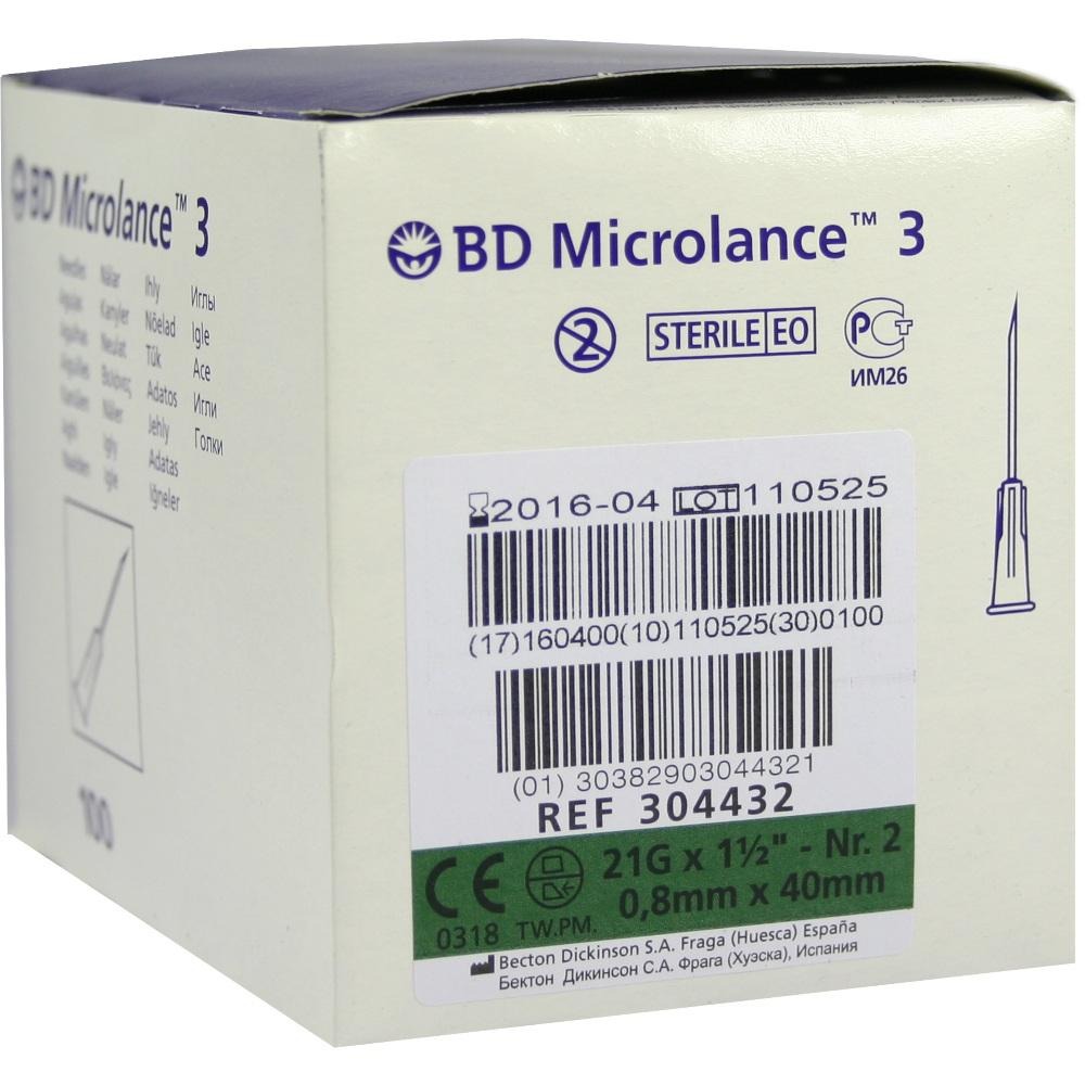 BD Microlance Kanüle 21 G 1 1/2 0,8x40 m, 100 St.