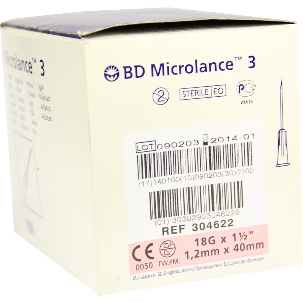 BD Microlance Kanüle 18 G 1 1/2 40 mm tr, 100 St.