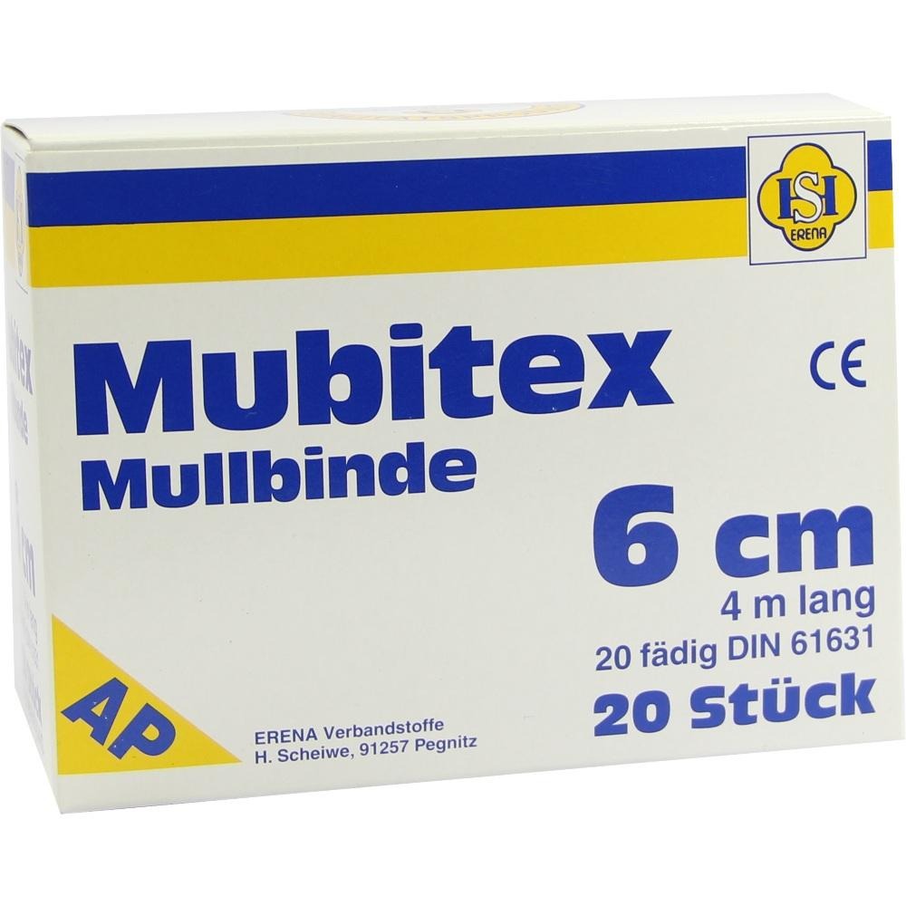 Mubitex Mullbinden 6 cm ohne Cello, 20 St.