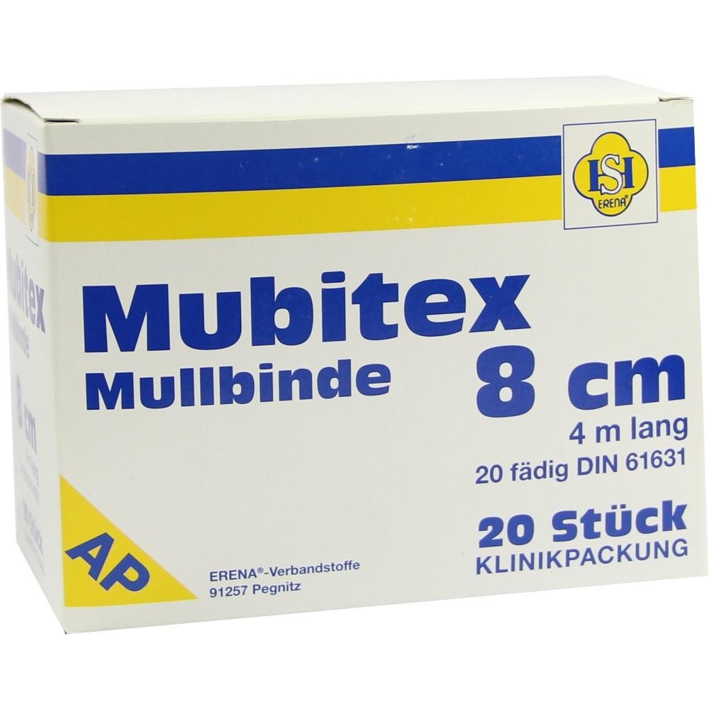 Mubitex Mullbinden 8 cm ohne Cello, 20 St.