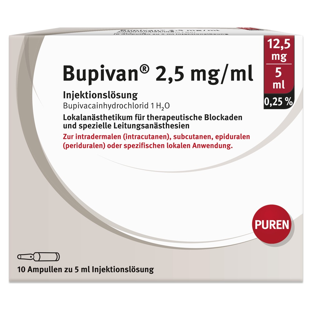 Bupivan 0,25% 2,5 mg/ml Inj.L.12,5mg/5ml, 10 x 5 ml