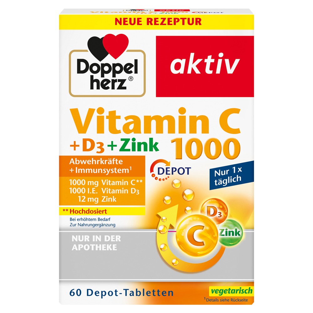 Doppelherz Vitamin C 1000+D3+Zink Depot, 60 St.