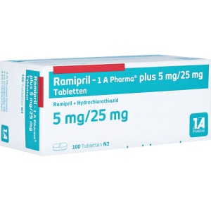 Abbildung: Ramipril-1a Pharma plus 5 mg/25 mg Table, 100 St.
