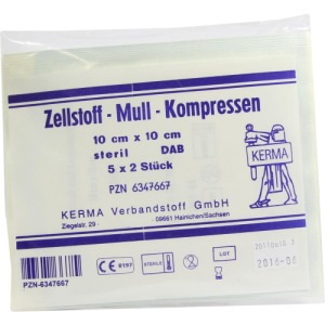 Abbildung: Zellstoff Mullkompressen 10x10 cm steril, 5 x 2 St.