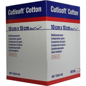 Abbildung: Cutisoft Cotton Kompressen, 10x10 cm 12fach, 20 x 5 St.