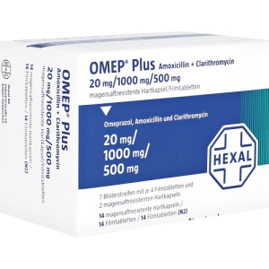 Abbildung: OMEP Plus Amoxicillin + Clarithromycin K, 1 P