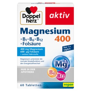 Abbildung: Doppelherz aktiv Magnesium 400 mg + B1 + B6 + B12 + Folsäure, 60 St.