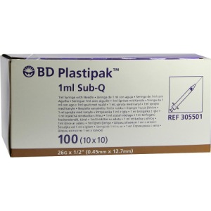 BD Plastipak Spr.1 ml Sub-Q 26 G 1/2 ein 100X1 ml