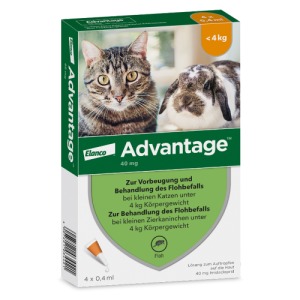 Abbildung: Advantage 40 mg für Katzen und Zierkaninchen bis 4 kg, 4 x 0,4 ml