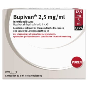 Abbildung: Bupivan 0,25% 2,5 mg/ml Inj.L.12,5mg/5ml, 5 x 5 ml