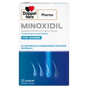 Abbildung: MINOXIDIL DoppelherzPharma 50 mg/ml Lösung zur Anwendung auf der Kopfhaut, 3 x 60 ml