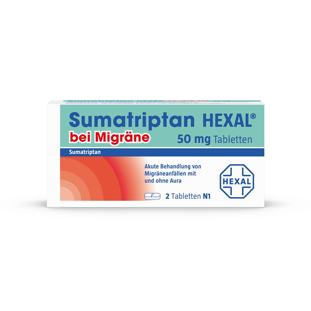 Sumatriptan Hexal bei Migräne 50 mg Tabl 2  St