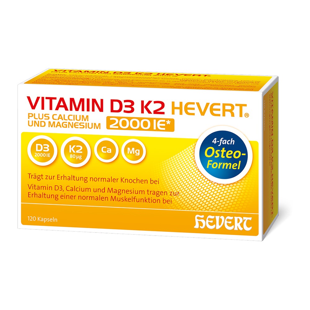 Vitamin D3 K2 Hevert plus Ca Mg 2.000 I. 120 St